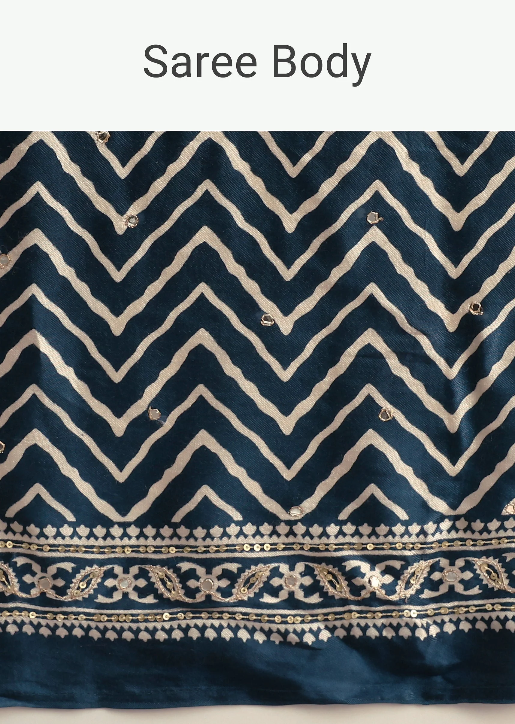 12925-blue-chevron-and-ajrakh-printed-satin-saree-10.webp Blue Chevron And Ajrakh Printed Satin Saree