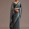 12925-blue-chevron-and-ajrakh-printed-satin-saree-3.webp Blue Chevron And Ajrakh Printed Satin Saree