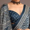 12925-blue-chevron-and-ajrakh-printed-satin-saree-5.jpg Blue Chevron And Ajrakh Printed Satin Saree