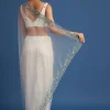 White Net Cutdana And Sequin Embroidered Saree