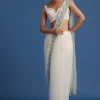 White Net Cutdana And Sequin Embroidered Saree