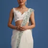 White Net Cutdana And Sequin Embroidered Saree