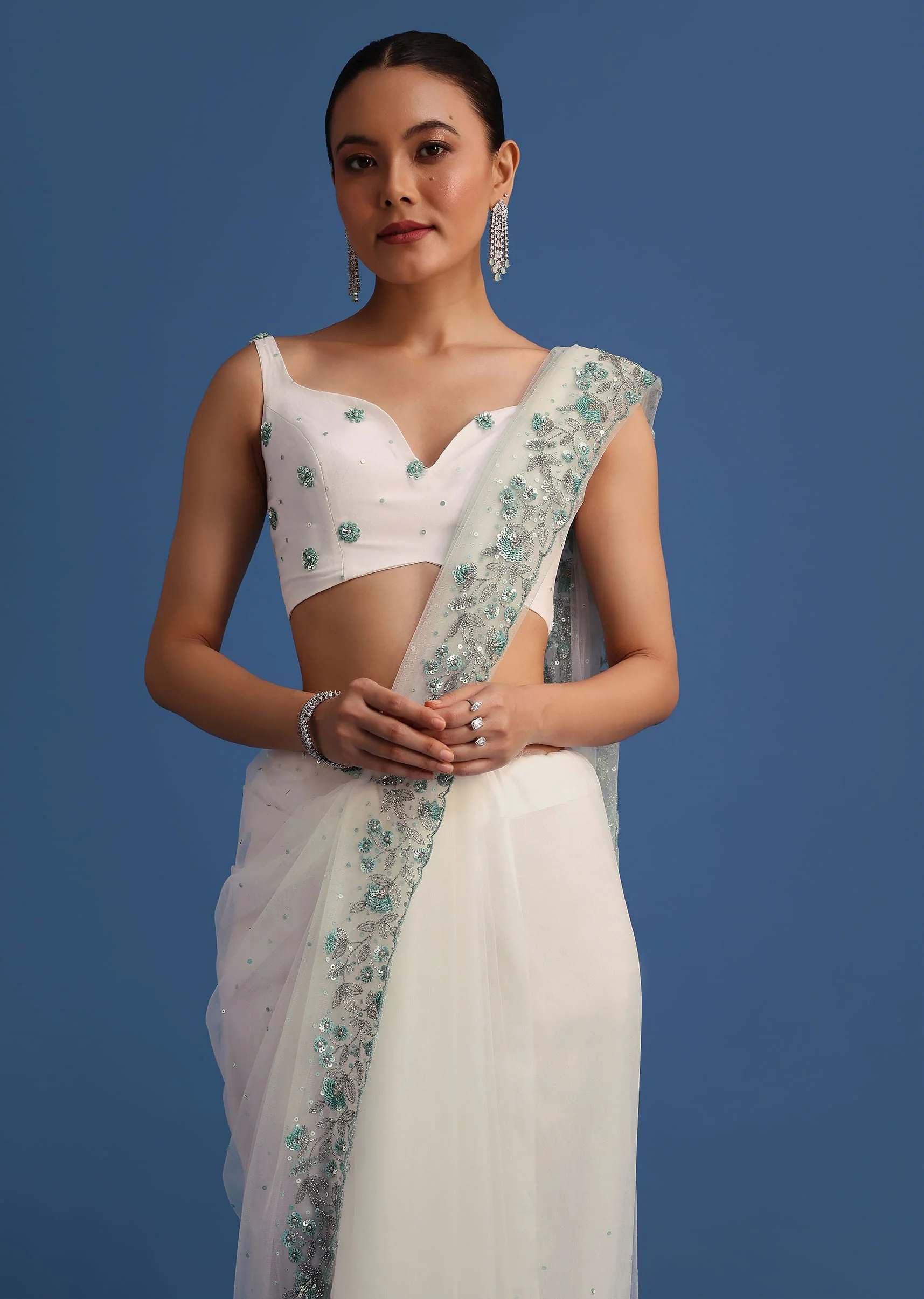 12942-unstitched-fabric-only-unstitched-fabric-only-variation-1.webp White Net Cutdana And Sequin Embroidered Saree