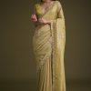Yellow Tissue Saree With Floral Embroidery