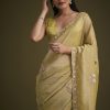 Yellow Tissue Saree With Floral Embroidery