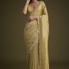 Yellow Tissue Saree With Floral Embroidery