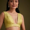 Yellow Tissue Saree With Floral Embroidery
