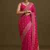 Pink Zardosi Embroidered Saree With Cutdana And Stone Work