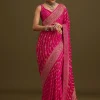 Pink Zardosi Embroidered Saree With Cutdana And Stone Work