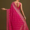 Pink Zardosi Embroidered Saree With Cutdana And Stone Work