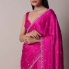Rani Pink Satin Chinon Saree With Scallop Border And Unstitched Blouse Piece