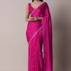 Rani Pink Satin Chinon Saree With Scallop Border And Unstitched Blouse Piece