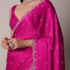Rani Pink Satin Chinon Saree With Scallop Border And Unstitched Blouse Piece