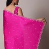 Rani Pink Satin Chinon Saree With Scallop Border And Unstitched Blouse Piece