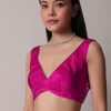 Rani Pink Satin Chinon Saree With Scallop Border And Unstitched Blouse Piece
