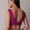 Rani Pink Satin Chinon Saree With Scallop Border And Unstitched Blouse Piece
