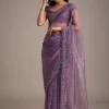 Purple Soft Organza Saree With Cutdana Sequins Embroidery