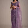Purple Soft Organza Saree With Cutdana Sequins Embroidery