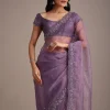 Purple Soft Organza Saree With Cutdana Sequins Embroidery