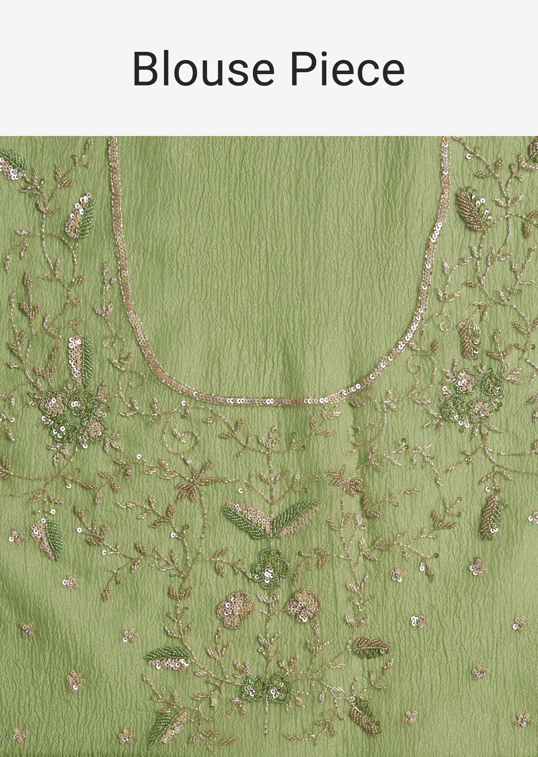 Parrot Green Crushed Tissue Saree With Sequins And Scallop Border