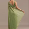 Parrot Green Crushed Tissue Saree With Sequins And Scallop Border