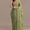 Parrot Green Crushed Tissue Saree With Sequins And Scallop Border