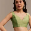 Parrot Green Crushed Tissue Saree With Sequins And Scallop Border