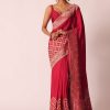 Red Silk Woven Saree With Bandhani Detail And Unstitched Blouse Piece