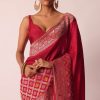 Red Silk Woven Saree With Bandhani Detail And Unstitched Blouse Piece