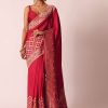 Red Silk Woven Saree With Bandhani Detail And Unstitched Blouse Piece