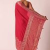 Red Silk Woven Saree With Bandhani Detail And Unstitched Blouse Piece