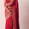Red Silk Woven Saree With Bandhani Detail And Unstitched Blouse Piece