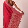 Red Silk Woven Saree With Bandhani Detail And Unstitched Blouse Piece