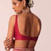 Red Silk Woven Saree With Bandhani Detail And Unstitched Blouse Piece