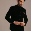 Black Velvet Jodhpuri Set with Pocket Square