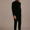 Black Velvet Jodhpuri Set with Pocket Square