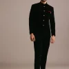Black Velvet Jodhpuri Set with Pocket Square