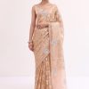 Peach Chanderi Saree With Unstitched Blouse
