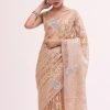 Peach Chanderi Saree With Unstitched Blouse