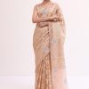 Peach Chanderi Saree With Unstitched Blouse