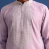 Purple Silk Kurta Set With Hand Embroidery