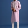 Purple Silk Kurta Set With Hand Embroidery