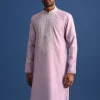 Purple Silk Kurta Set With Hand Embroidery