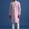 Purple Silk Kurta Set With Hand Embroidery