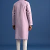 Purple Silk Kurta Set With Hand Embroidery