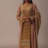 Mustard Printed Palazzo Set In Chiffon With Stone Work Kurta