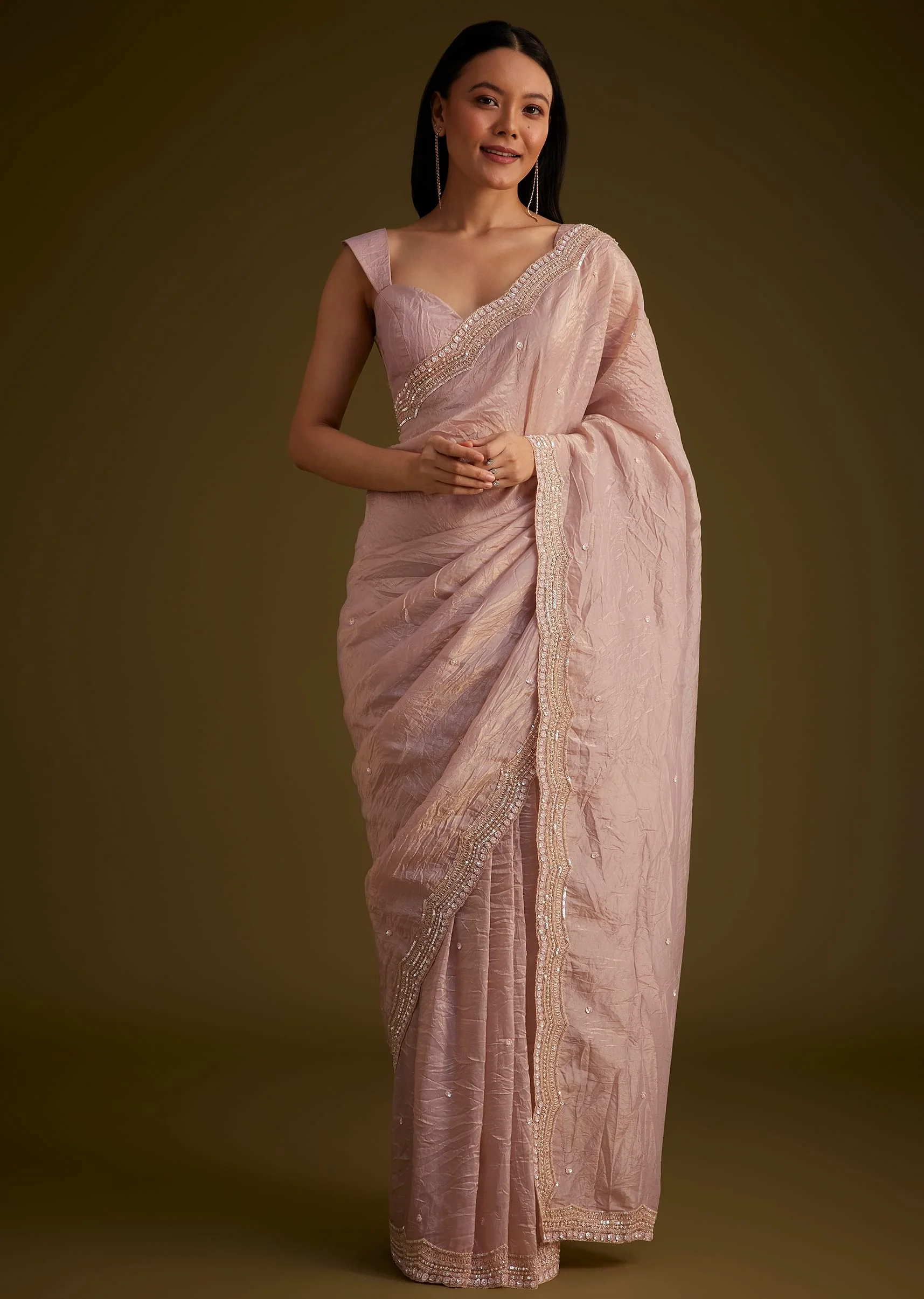 13093-beige-crushed-tissue-saree-with-embroidered-border-1.webp Beige Crushed Tissue Saree With Embroidered Border