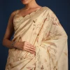 Off White Tussar Silk Floral Print Saree with Mirror Work