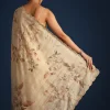 Off White Tussar Silk Floral Print Saree with Mirror Work