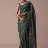 Moss Green Tussar Saree With Unstitched Blouse